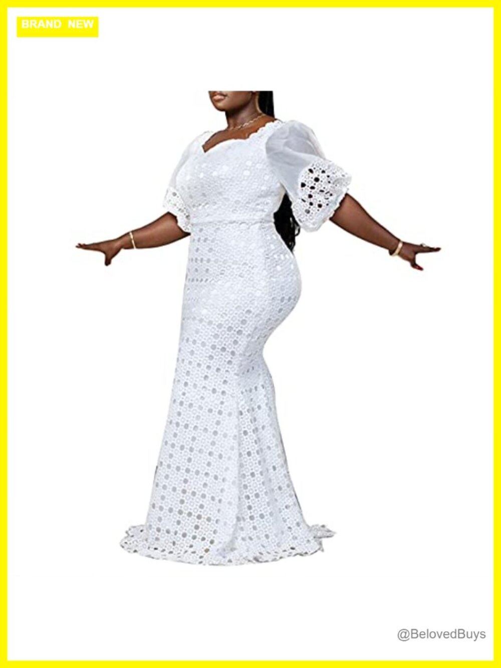 Plus Size Lantern Sleeve Hollow Bodycon Formal Maxi Dress Mermaid Gown